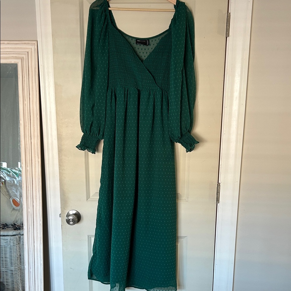 ASOS Design Emerald Green Smocked Ruffles Maxi Dress - US 4